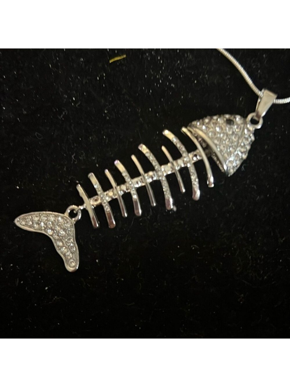 Sterling Silver Fish Necklace 20 Inch Snake Chain Crystals